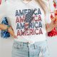 AMERICA Flag Lightning Print White Tee