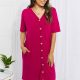 BOMBOM Sunday Brunch Button Down Knee-Length Dress in Magenta