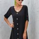 Buttoned V-Neck Dress