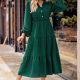 Collared Neck Long Sleeve Midi Dress