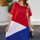 Color Block Round Neck Short Sleeve Dress