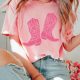 Cowboy Boots Print Pink Western Tee