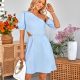 Cutout Asymmetrical Neck Puff Sleeve Dress