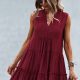 Frill Trim Notched Sleeveless Tiered Dress