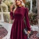 Long Flounce Sleeve A-Line Dress