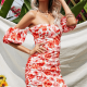 Off-Shoulder Floral Print Balloon Sleeve Dress